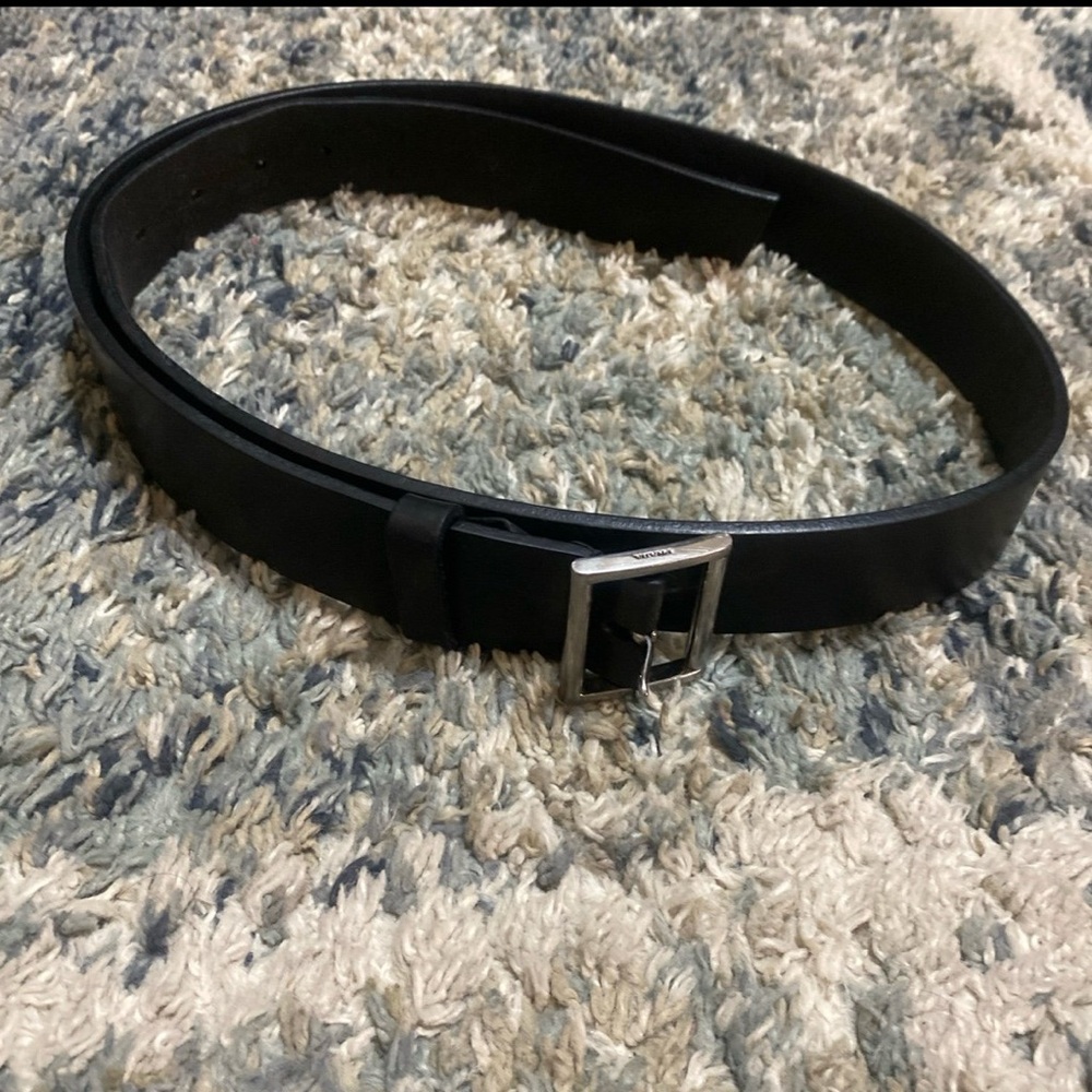 Prada Black Leather Belt with Silver Buckle